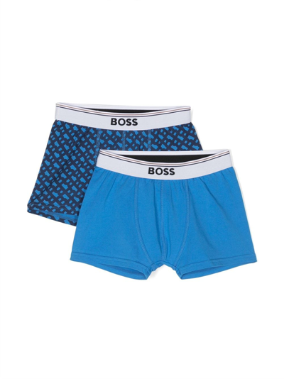 Bosswear Kids' Printed Boxer Briefs Set In Blue