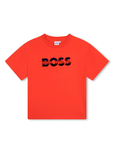 Bosswear Kids' Logo-embroidered Cotton T-shirt In Red