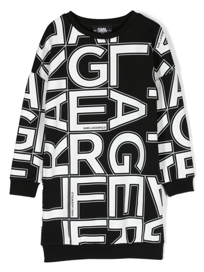 Karl Lagerfeld Kids' Monogram-print Cotton Dress In Black