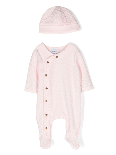 Bosswear Babies' Monogram-jacquard Pyjama Set In Pink