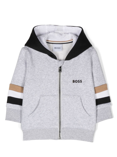 Bosswear Babies' Logo-print Zip-fastening Hoodie In Grey