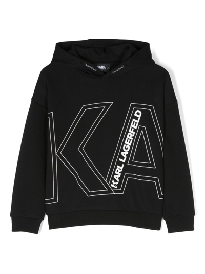 Karl Lagerfeld Kids' Karl-print Cotton-blend Hoodie In Black