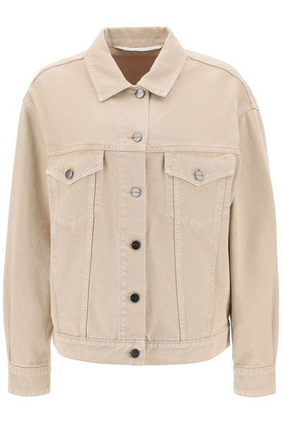 Palm Angels Gd Loose Bull Denim Jacket In Beige