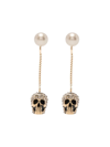 ALEXANDER MCQUEEN PALLADIUM GOLD SKULL EARRINGS WITH PAVÉ AND CHAIN