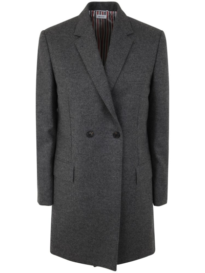 Thom Browne Elongated Long Sleeve Double Breasted Sportcoat In Wool Flannel In Grey