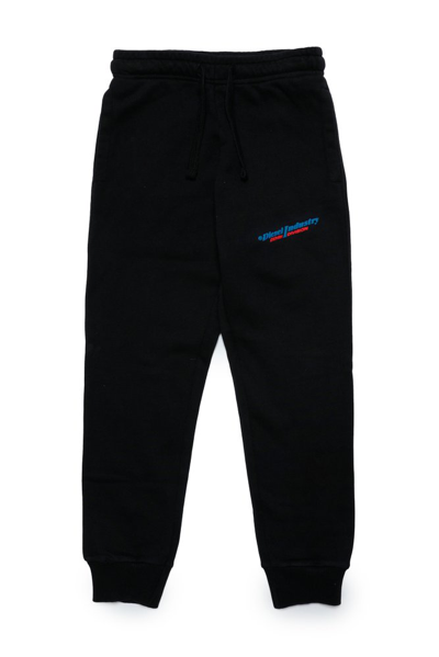 Diesel Kids' Logo-embroidered Cotton Track Pants In Black