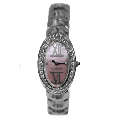 Pre-owned Corum Oval Quartz Diamond Pink Dial Ladies Watch 137.410.47 In Multi