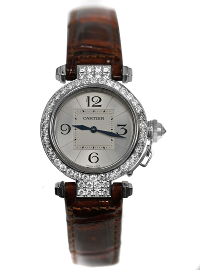 Pre-owned Cartier Pasha Quartz Diamond Silver Dial Ladies Watch 2813 In Brown