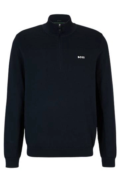 Hugo Boss Branded Zip-neck Sweater In Dry-flex Fabric In Dark Blue