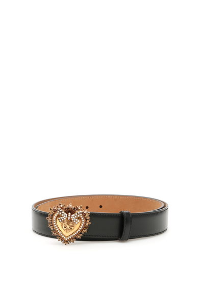 Dolce & Gabbana Devotion Leather Belt In Black