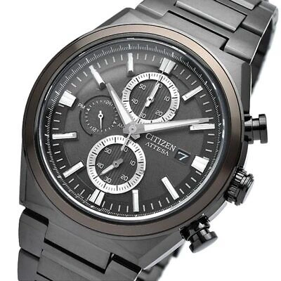 Pre-owned Citizen Attesa Ca0835-61h Black Eco-drive Titanium Chrono Men's Watch In Box