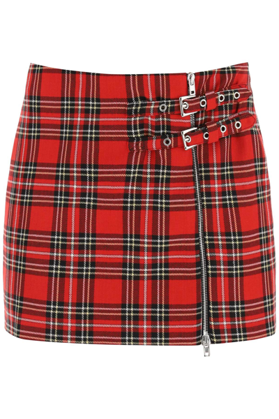 Alessandra Rich Mini Skirt With Buckles And Zip In Red