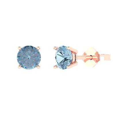 Pre-owned Pucci 2 Ct Round Real Aquamarine Classic Stud Earrings Solid 14k Pink Gold Push Back In D