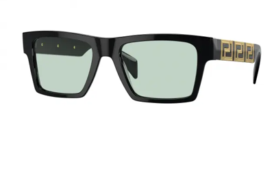 Pre-owned Versace Ve4445 Gb1/m1 Black/photo Green Rectangular 54mm Men's Sunglasses