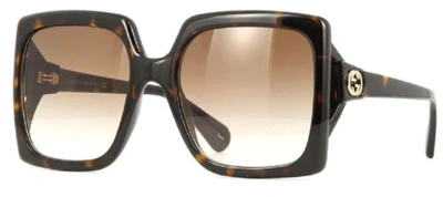 Pre-owned Gucci Gg0876s-002-60mm Women Oversized Sunglasses Havana Tortoise Brown Gradient