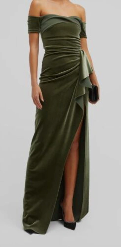 Pre-owned Chiara Boni La Petite Robe $1090  Women's Green Off Shoulder Dress Size 12