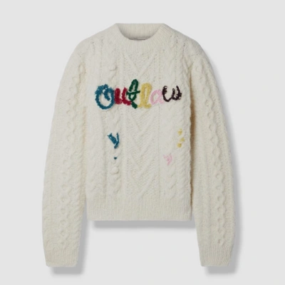 Pre-owned Lingua Franca $650  Women's Beige Alpaca/wool "outlaw" Long Sleeve Sweater Size L