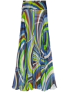 Pucci Iride High Rise Silk Chiffon Maxi Skirt In Green