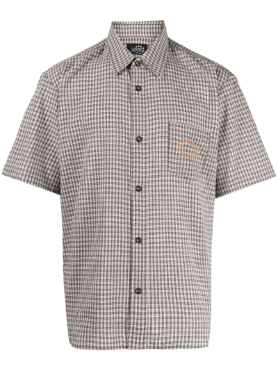 Afb Logo-embroidered Check-print Shirt In Brown