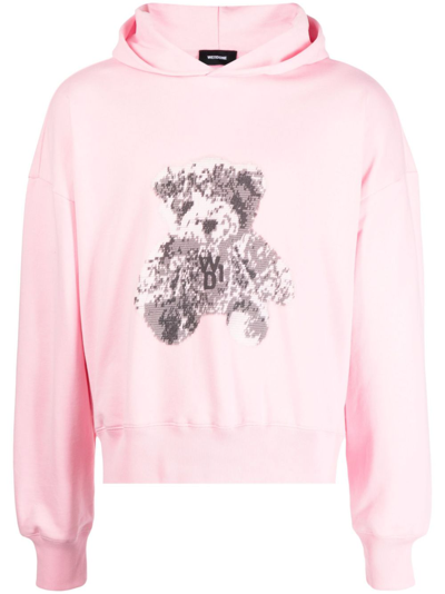 We11 Done Pixel Teddy Cotton Hoodie In Pink