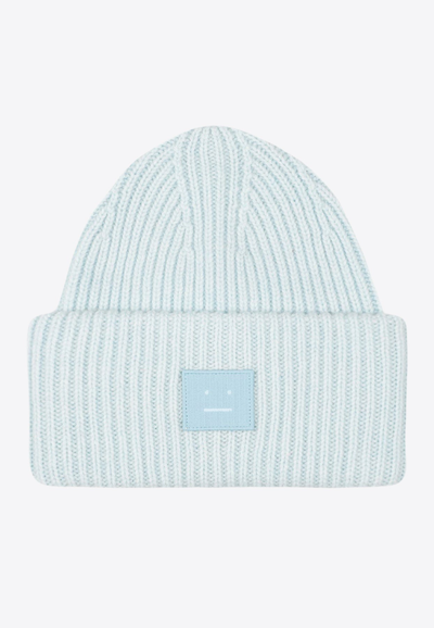 Acne Studios Face-patch Ribbed-knit Beanie In Sky Blue Melange