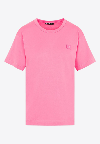 Acne Studios Mini Nash Face Cotton T-shirt In Rose-pink