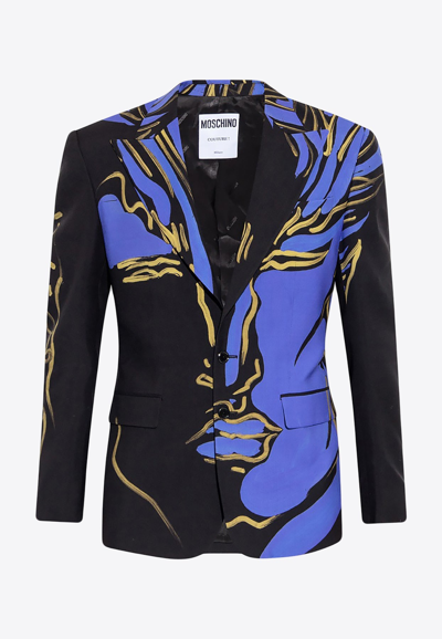 Moschino Brushed-abstract-print Tailored Blazer In Multicolor