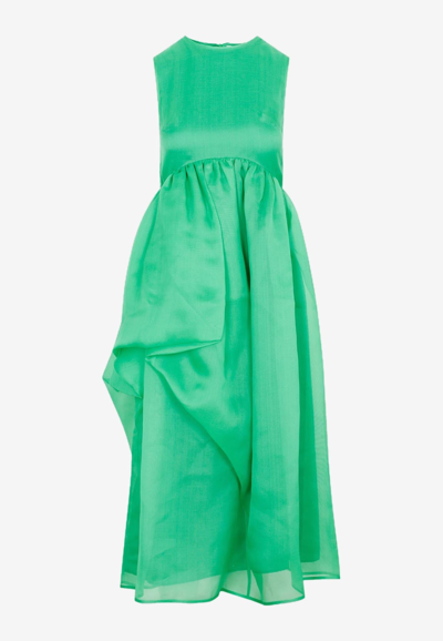 Cecilie Bahnsen Asymmetric Tie-back Midi-dress In Green