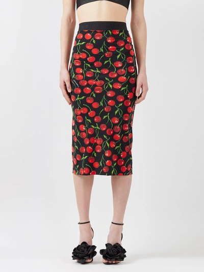 Dolce & Gabbana Cherry-print Midi Pencil Skirt In Black