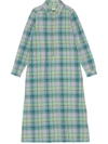 Ganni Seersucker Check Shirt Dress In Green