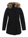 Woolrich Detachable Fur Collar Parka Coat In Black