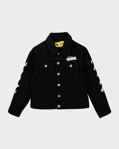 Off-white Kids' Paper Tape Arrow-motif Denim Jacket In Black