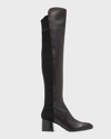 Stuart Weitzman 5050 Flareblock Leather Stretch Block-heel Knee Boots In Black