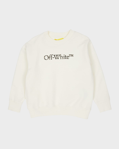 OFF-WHITE BOY'S BOOKISH BLURRED LOGO-PRINT CREWNECK