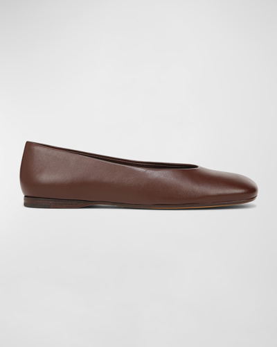Vince Leah Leather Square-toe Ballerina Flats In Brown