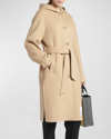 Marni Logo-patch Hooded Wool Cashmere Coat In Khaki