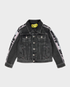 Off-white Logo-print Strap Denim Jacket In Dark Grey Black