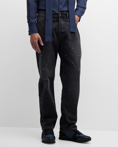 Valentino Men's Rockstud Faded Jeans In Dark Grey