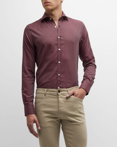 Canali Men's Cotton Sport Shirt In Red