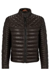Hugo Boss Nappa Leather Jacket With Stand Collar In Dark Brown