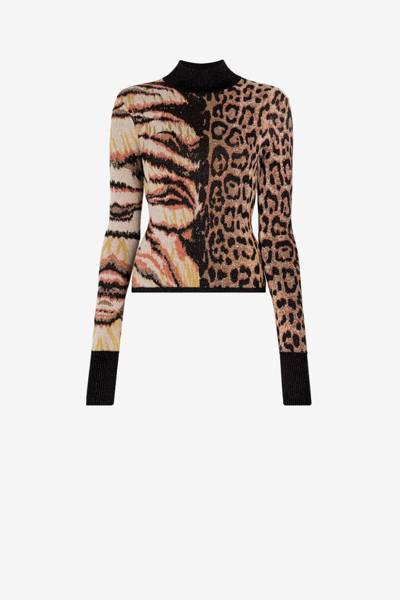 Roberto Cavalli Jacquard-pullover Mit Stehkragen In Multicolour