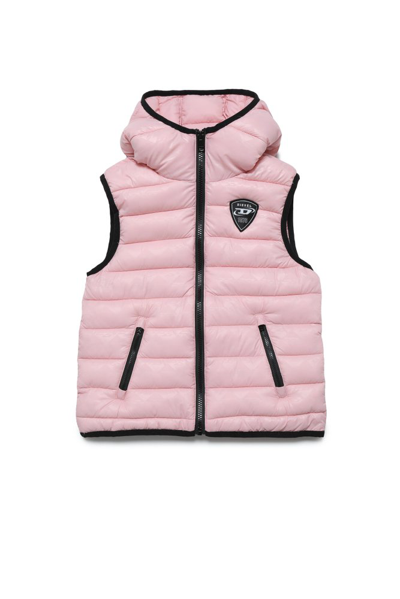 Diesel Kids' Jkop Logo-patch Quilted Gilet In Pink