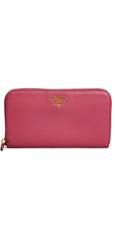 Pre-owned Prada Pink Saffiano Zip Around Wallet