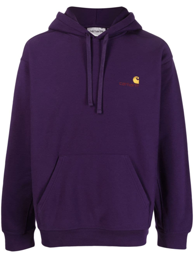 Carhartt Hooded American Script Sweater In Navy