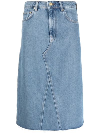 Ganni Organic Denim Midi Skirt In Blue