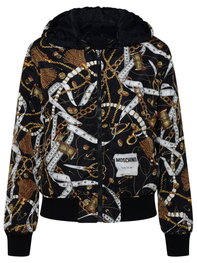 Moschino Multicolor Polyamide Jacket In Black