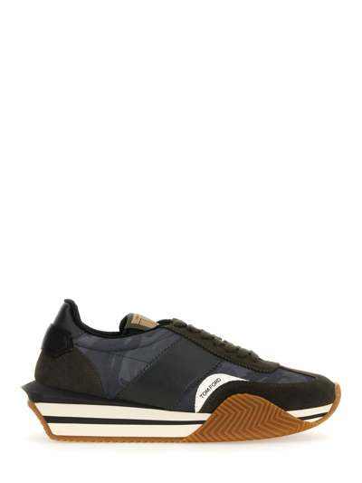 Tom Ford Men's James Camouflage Textile Low-top Sneakers In Azul