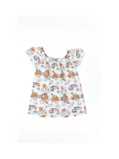 Moschino Kids Teddy Bear Floral Printed Dress In Multi