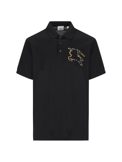 Burberry Logo Motif Embroidered Polo Shirt In Black