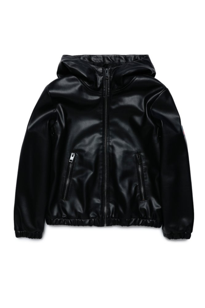 Diesel Kids Jbuk Logo Patch Zipped Jacket In Black